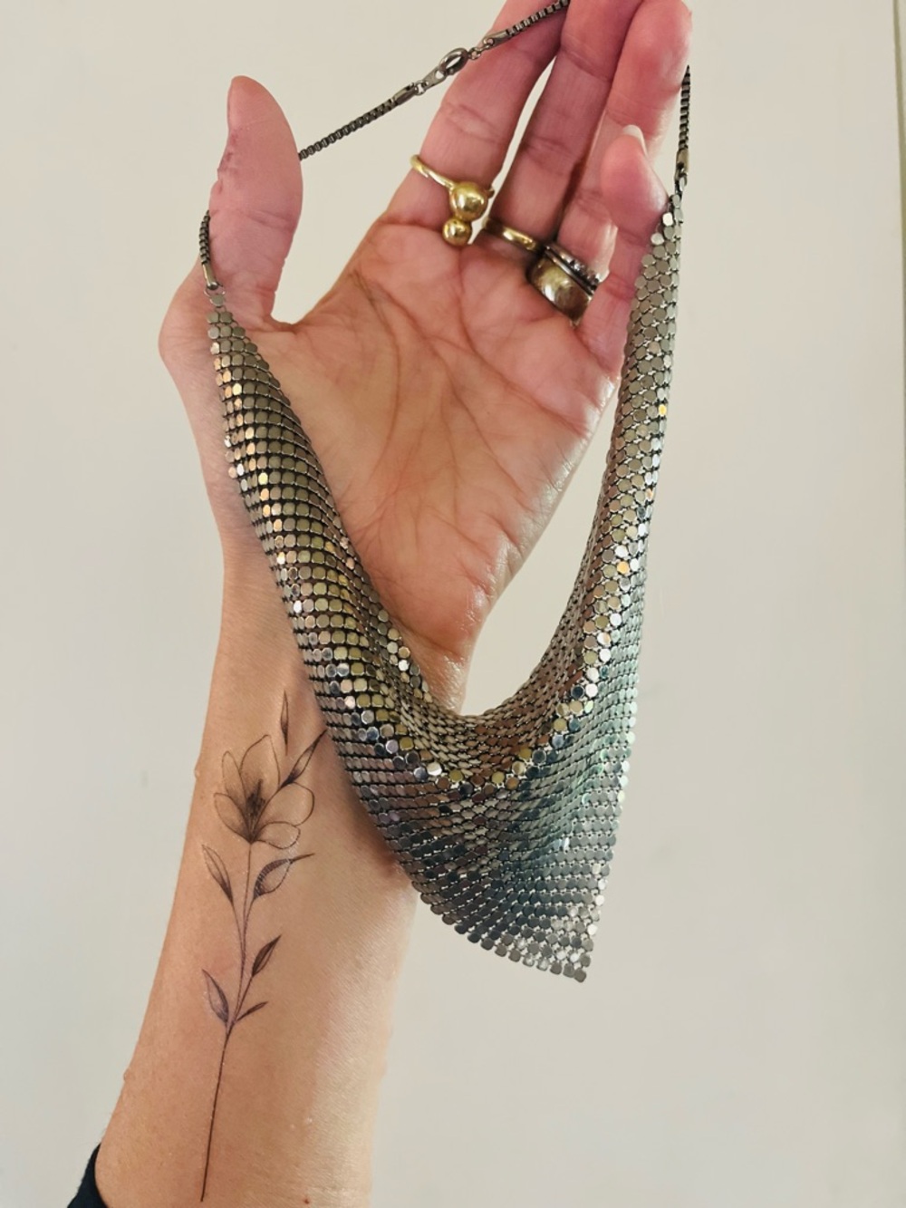 VTG Art Deco Y2K Festival Boho Chainmail Bib Draped Metal Mesh Liquid Necklace